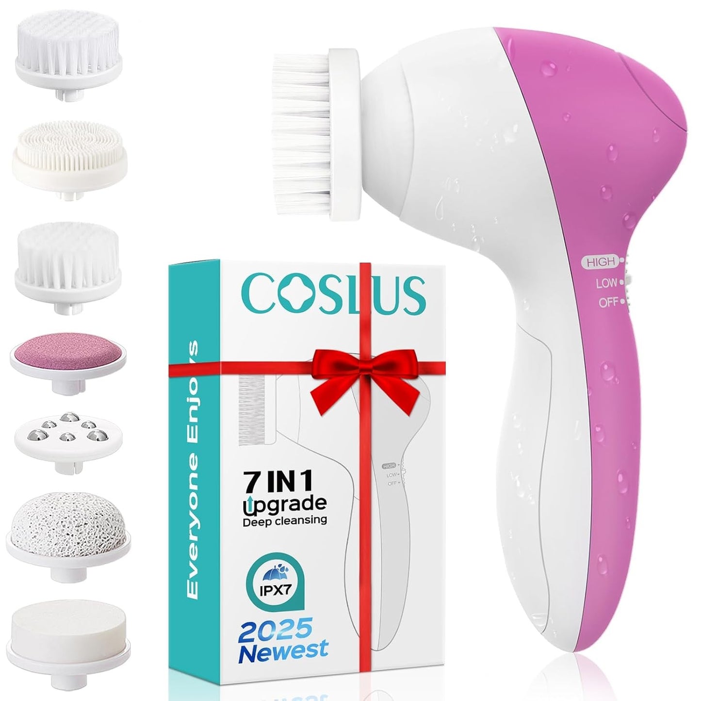 GlowSpa™ 7 em 1 – Escova Elétrica Facial Rosa com Limpeza Profunda, Esfoliação e Massagem Rejuvenescedora