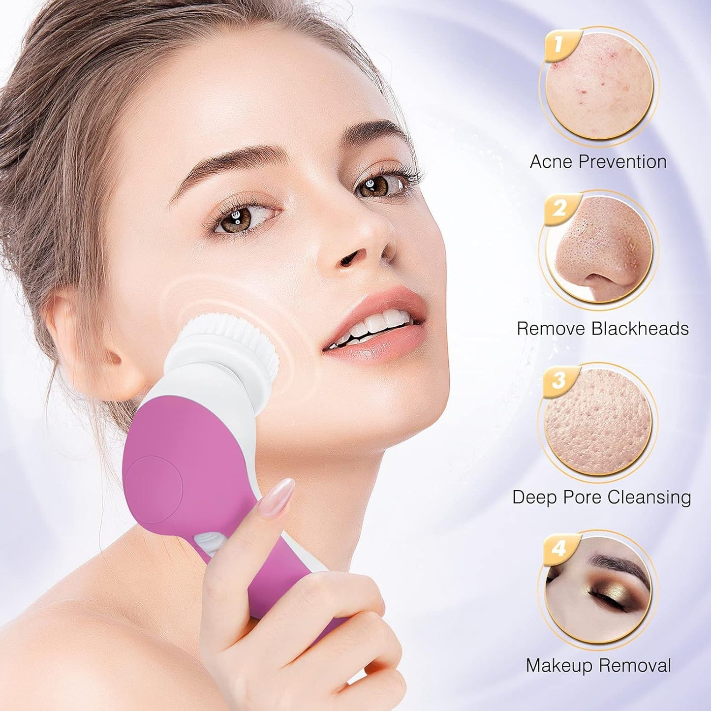 GlowSpa™ 7 em 1 – Escova Elétrica Facial Rosa com Limpeza Profunda, Esfoliação e Massagem Rejuvenescedora