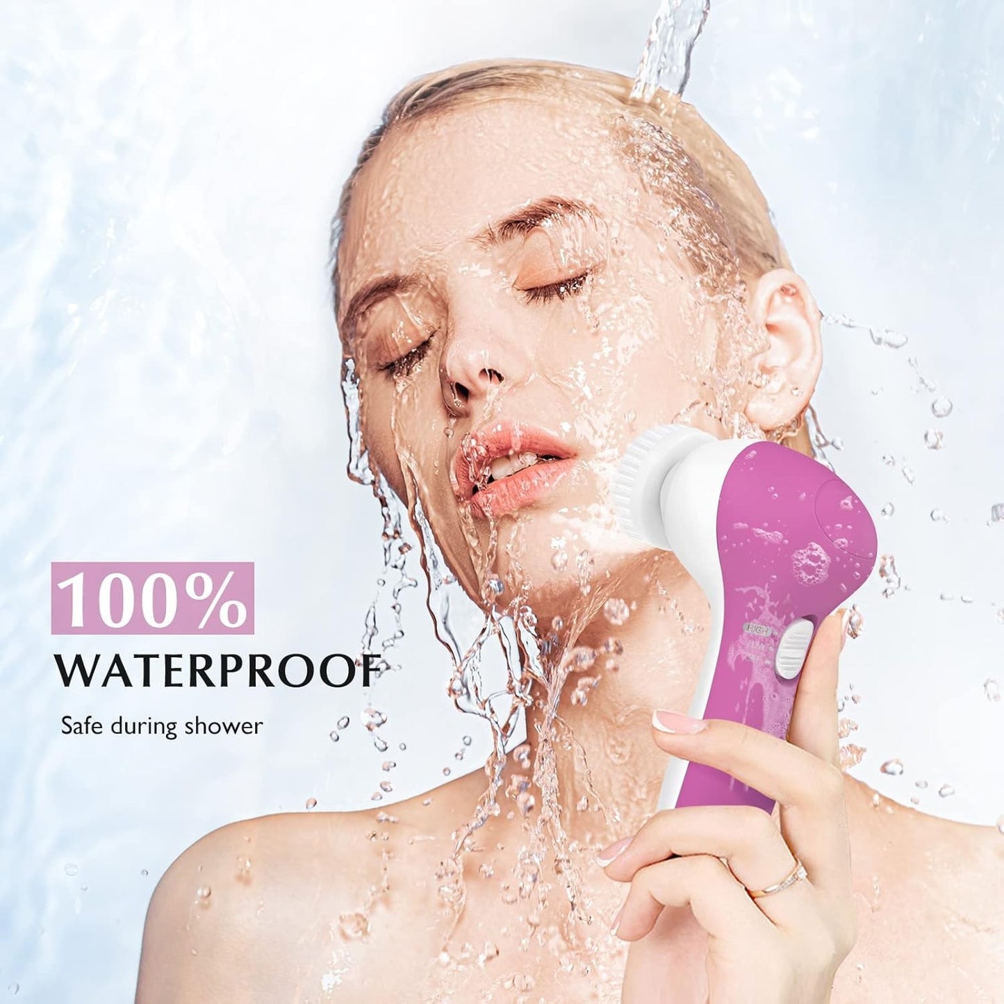 GlowSpa™ 7 em 1 – Escova Elétrica Facial Rosa com Limpeza Profunda, Esfoliação e Massagem Rejuvenescedora