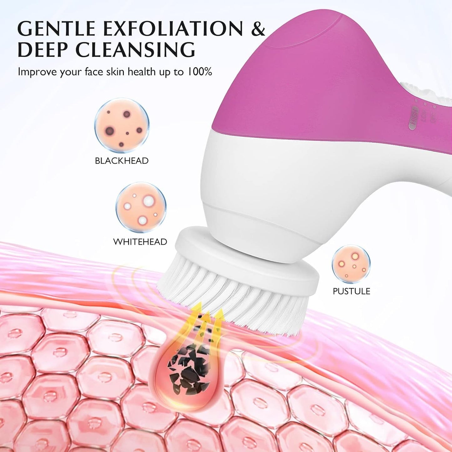 GlowSpa™ 7 em 1 – Escova Elétrica Facial Rosa com Limpeza Profunda, Esfoliação e Massagem Rejuvenescedora