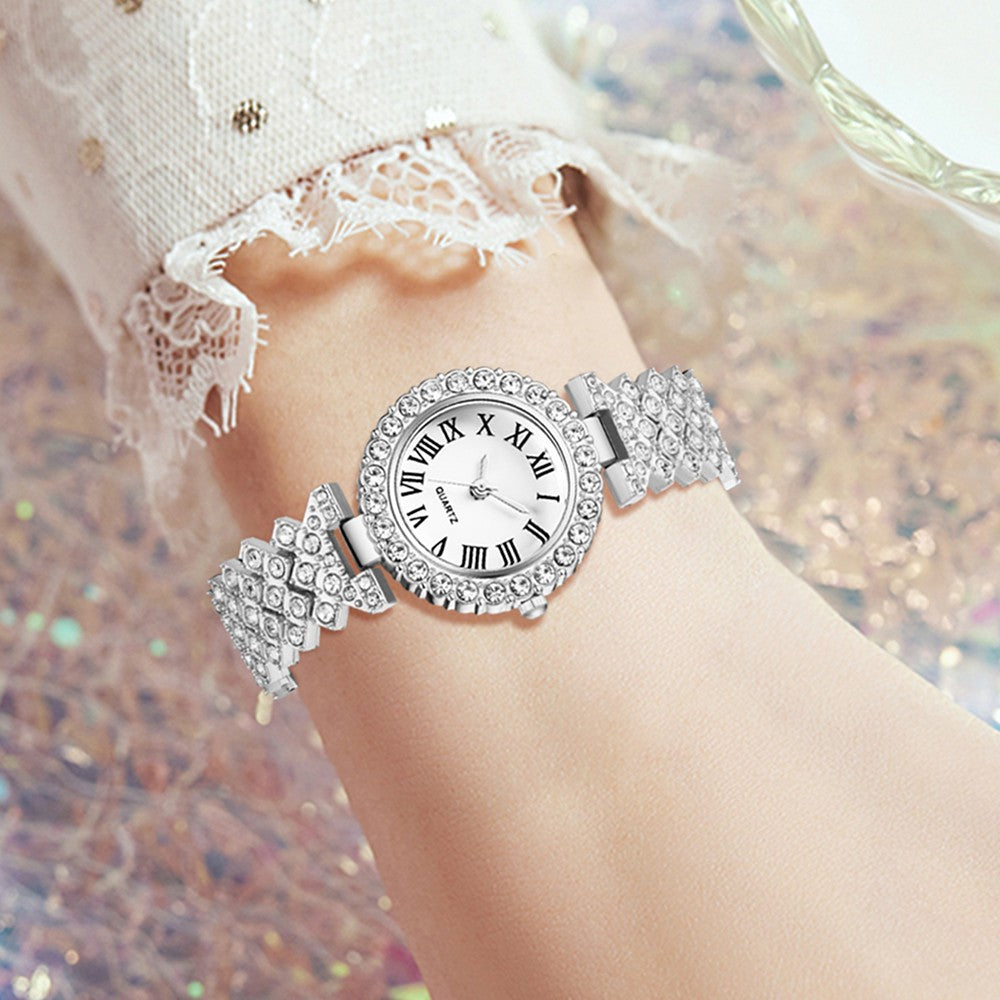Relógio Feminino Luxo 6 Peças – Kit Prateado Elegante para Negócios e Lazer, Pulseira Ajustável e Acessórios Premium