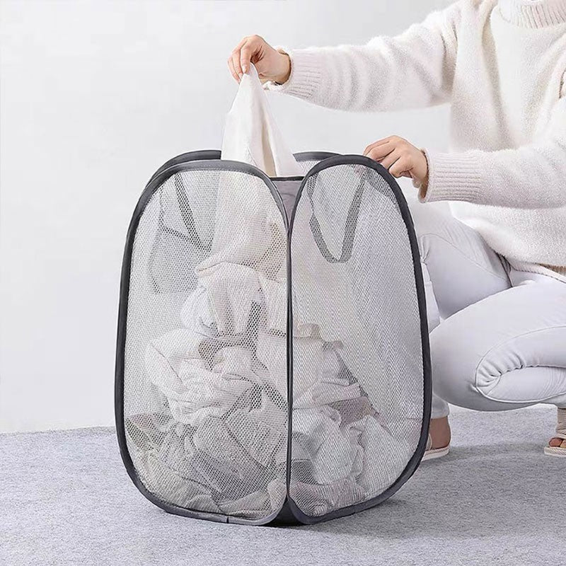 Cesto Dobrável Premium de Lavanderia em Malha Respirável